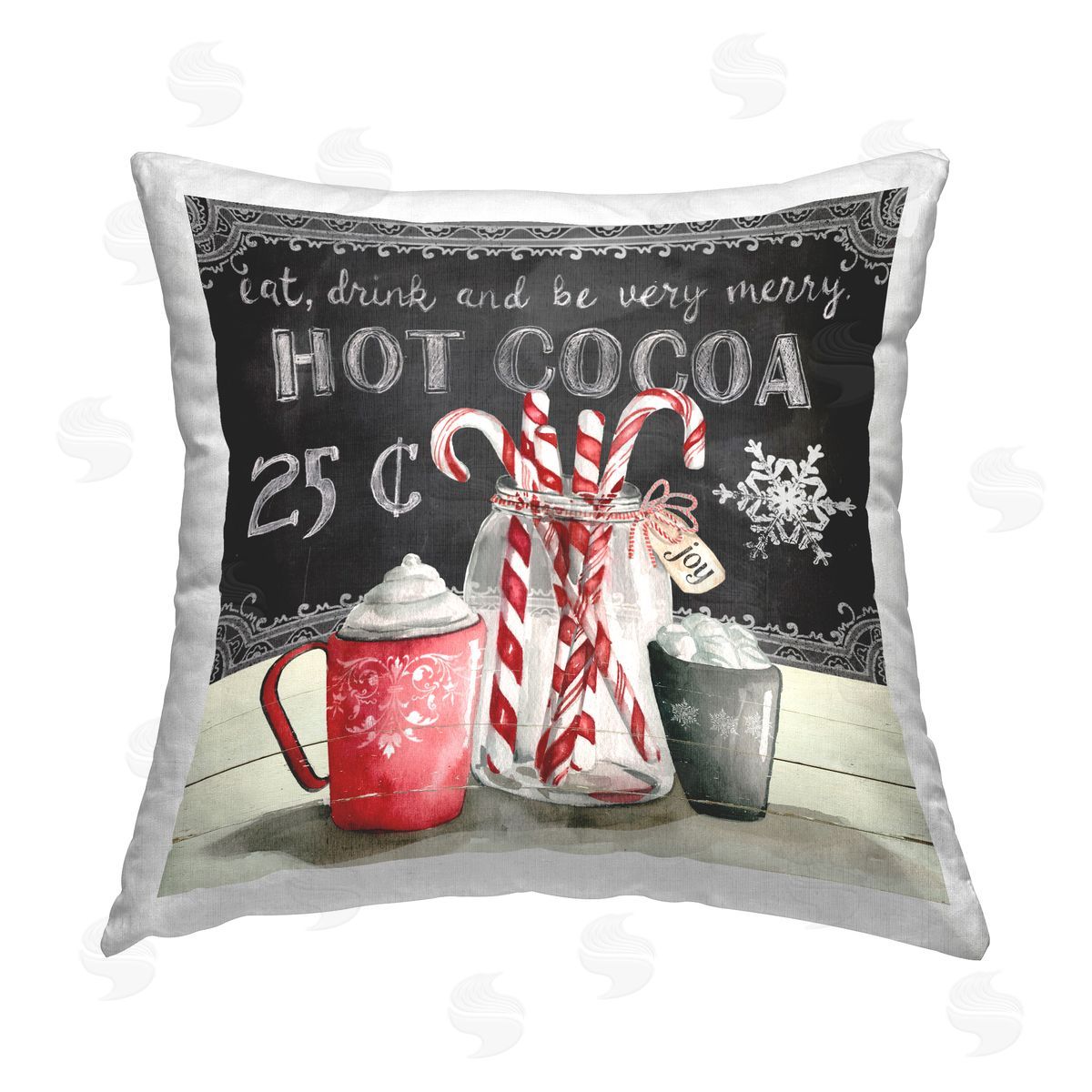 Carol Robinson Winter Peppermint & Cocoa Printed Plush Polyester Throw Pillow