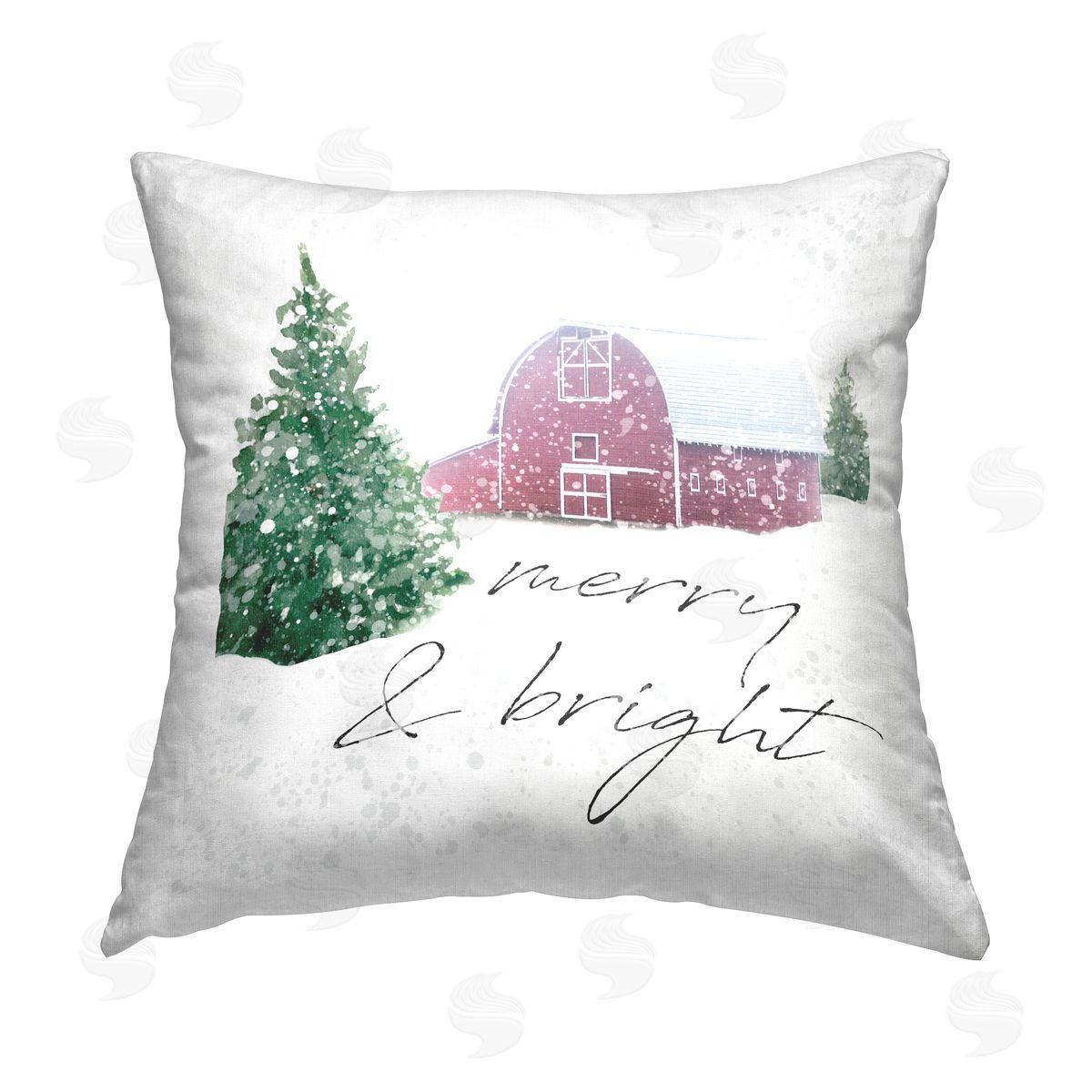 Carol Robinson Merry & Bright Red Barn Printed Plush Polyester Throw Pillow