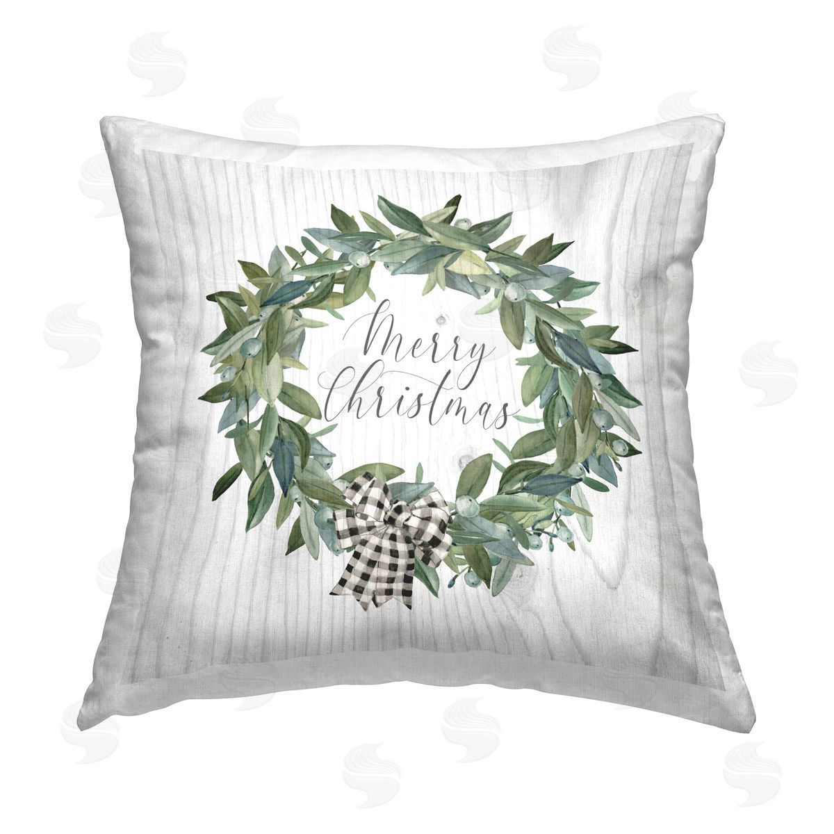 Carol Robinson Merry Christmas Wreath Printed Plush Polyester Throw Pillow