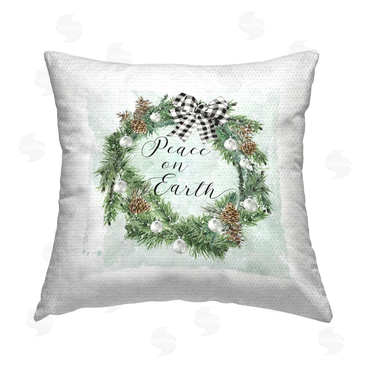 Carol Robinson Peace on Earth Wreath Outdoor Quick-Dry Polyester Printed Throw Pillow