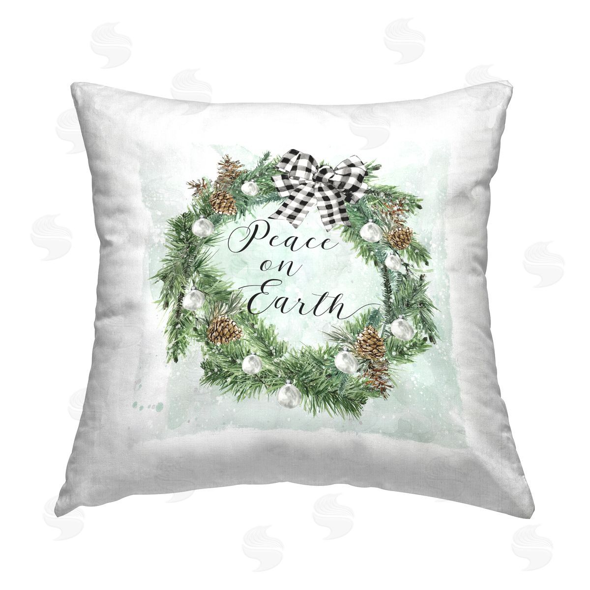 Carol Robinson Peace on Earth Wreath Printed Plush Polyester Throw Pillow