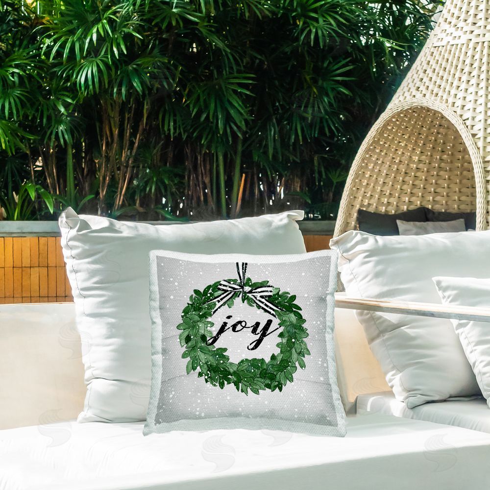 Carol Robinson Snowy Joy Wreath Outdoor Quick-Dry Polyester Printed Throw Pillow in Back Yard