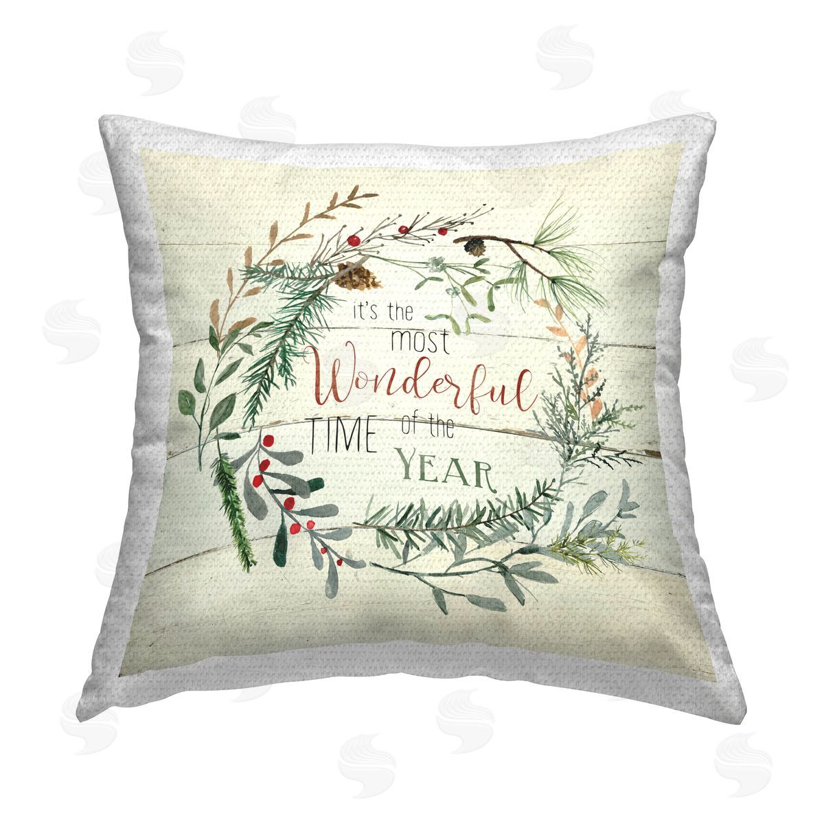 Carol Robinson Most Wonderful Time Wreath Outdoor Quick-Dry Polyester Printed Throw Pillow