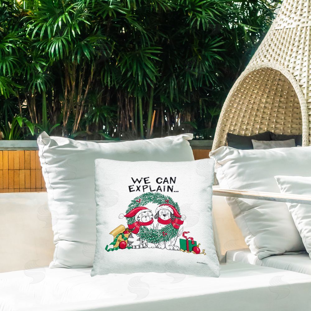 Deb Strain We Can Explain Holiday Pets Outdoor Quick-Dry Polyester Printed Throw Pillow in Back Yard