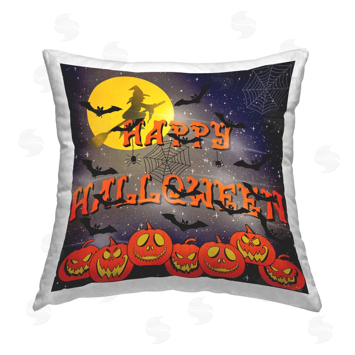 Ale Saiz Studio Happy Halloween Scene Printed Plush Polyester Throw Pillow