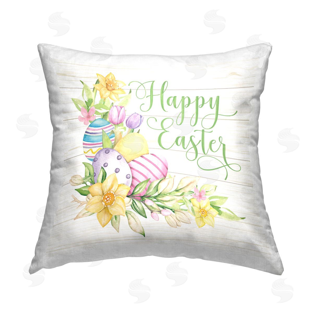 Mollie B. Happy Easter Pastel Eggs Printed Plush Polyester Throw Pillow