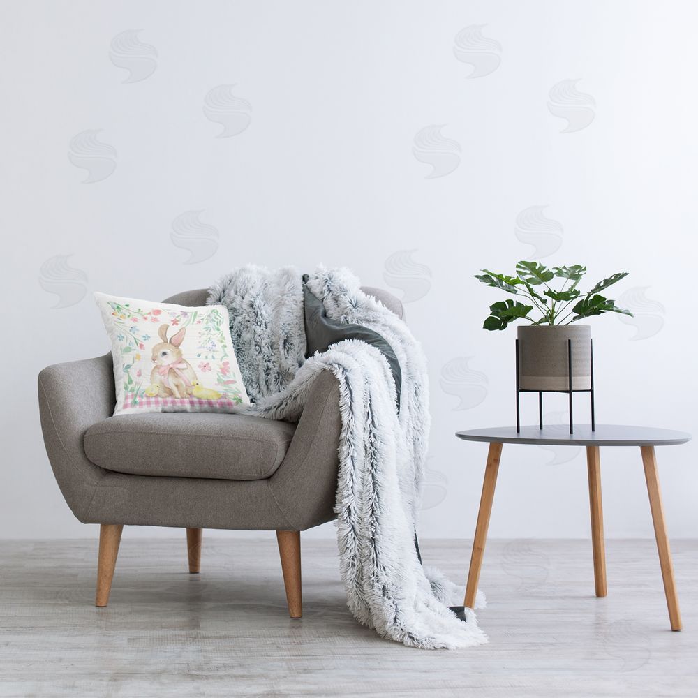 Mollie B. Spring Bunny & Florals Printed Plush Polyester Throw Pillow On Chair
