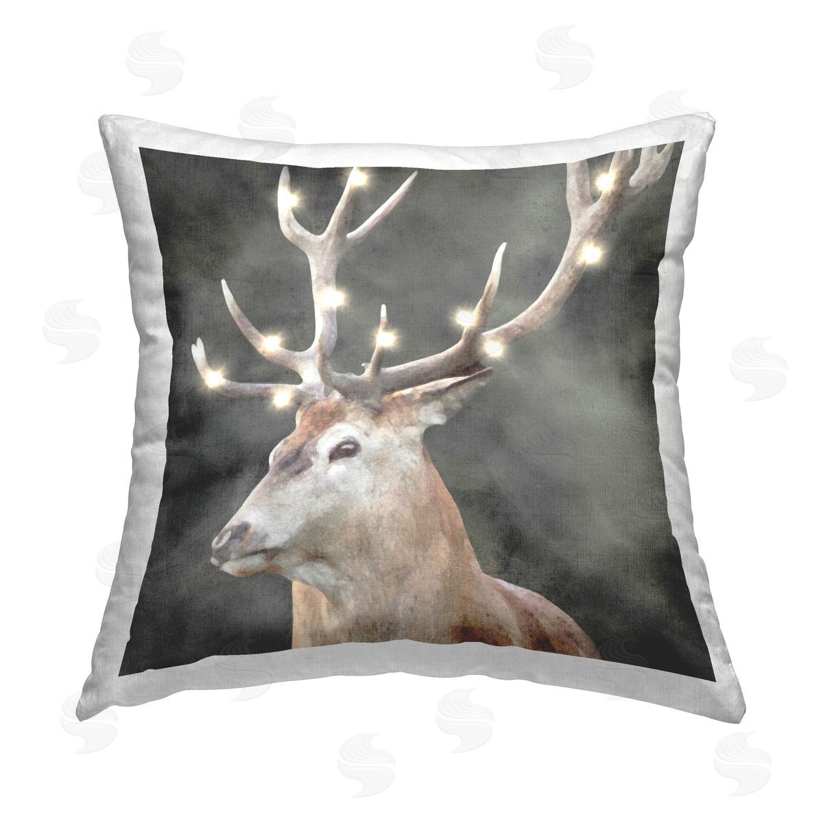 LSR Design Studio Deer with Holiday Lights Printed Plush Polyester Throw Pillow
