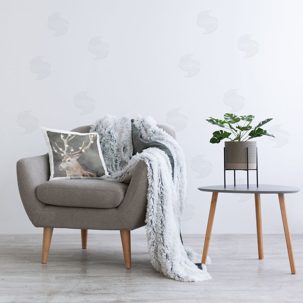 LSR Design Studio Deer with Holiday Lights Printed Plush Polyester Throw Pillow On Chair