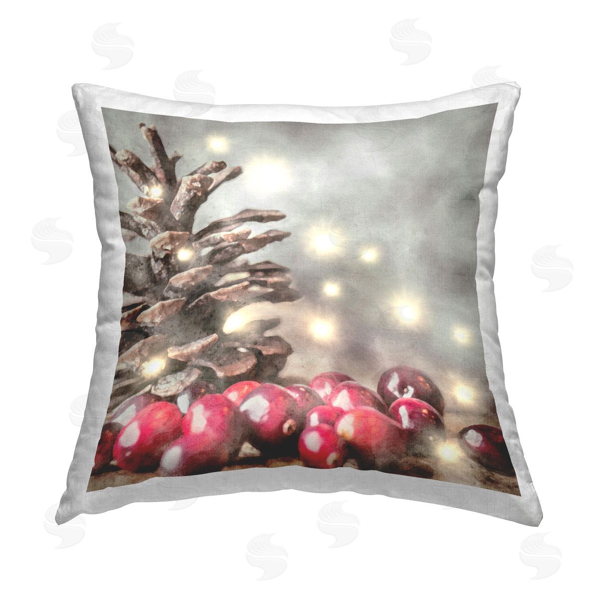 LSR Design Studio Winter Pinecone & Berries Printed Plush Polyester Throw Pillow