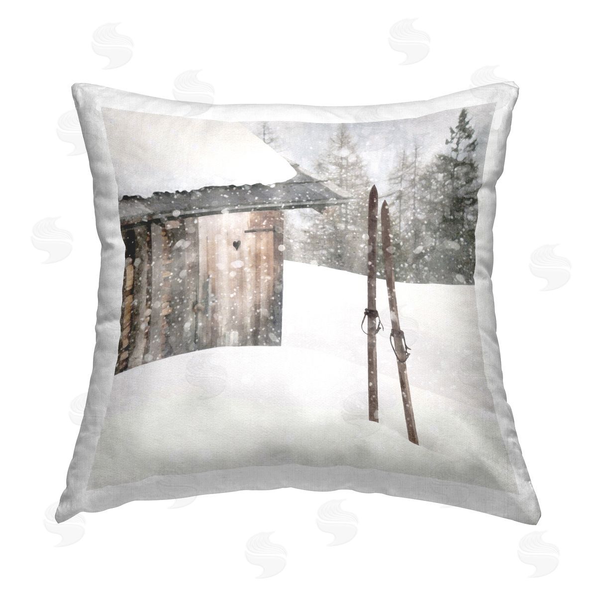 LSR Design Studio Winter Skis in Snow Scene Printed Plush Polyester Throw Pillow