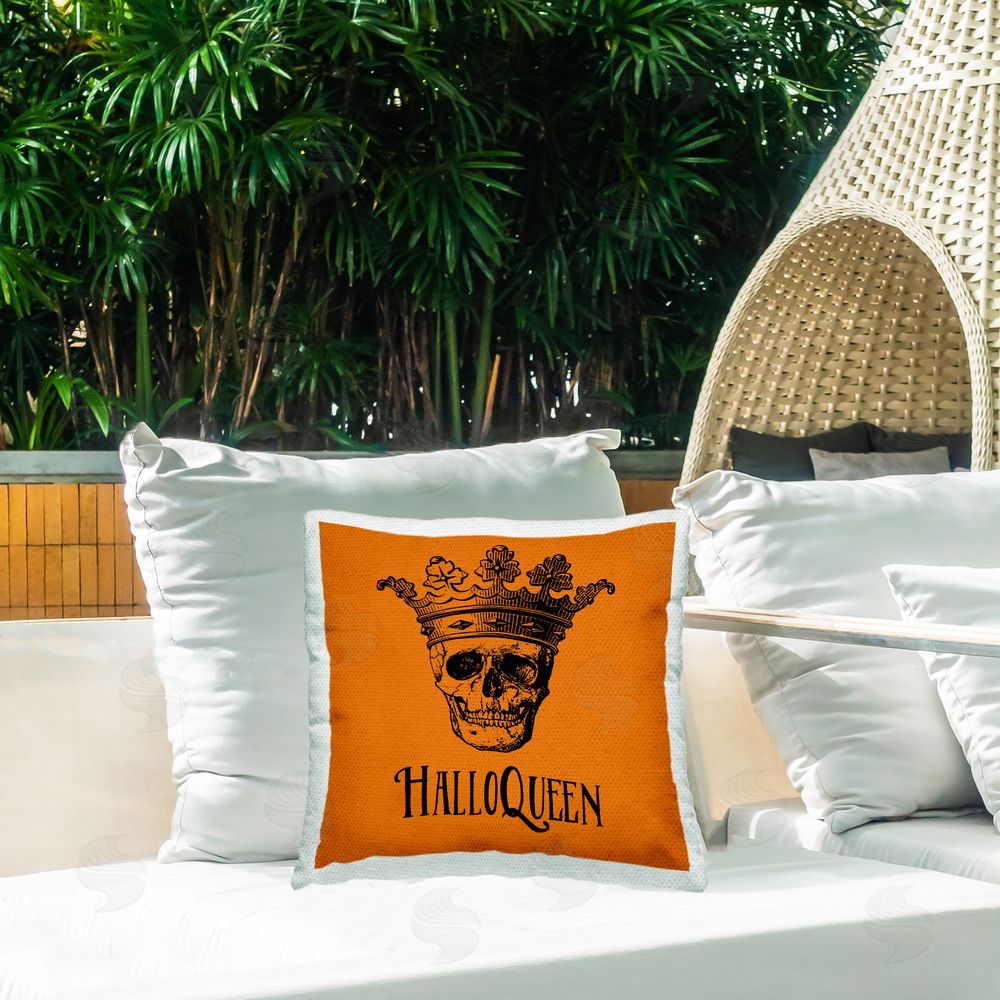 Two If By Sea Studios HalloQueen Halloween Skull Outdoor Quick-Dry Polyester Printed Throw Pillow in Back Yard