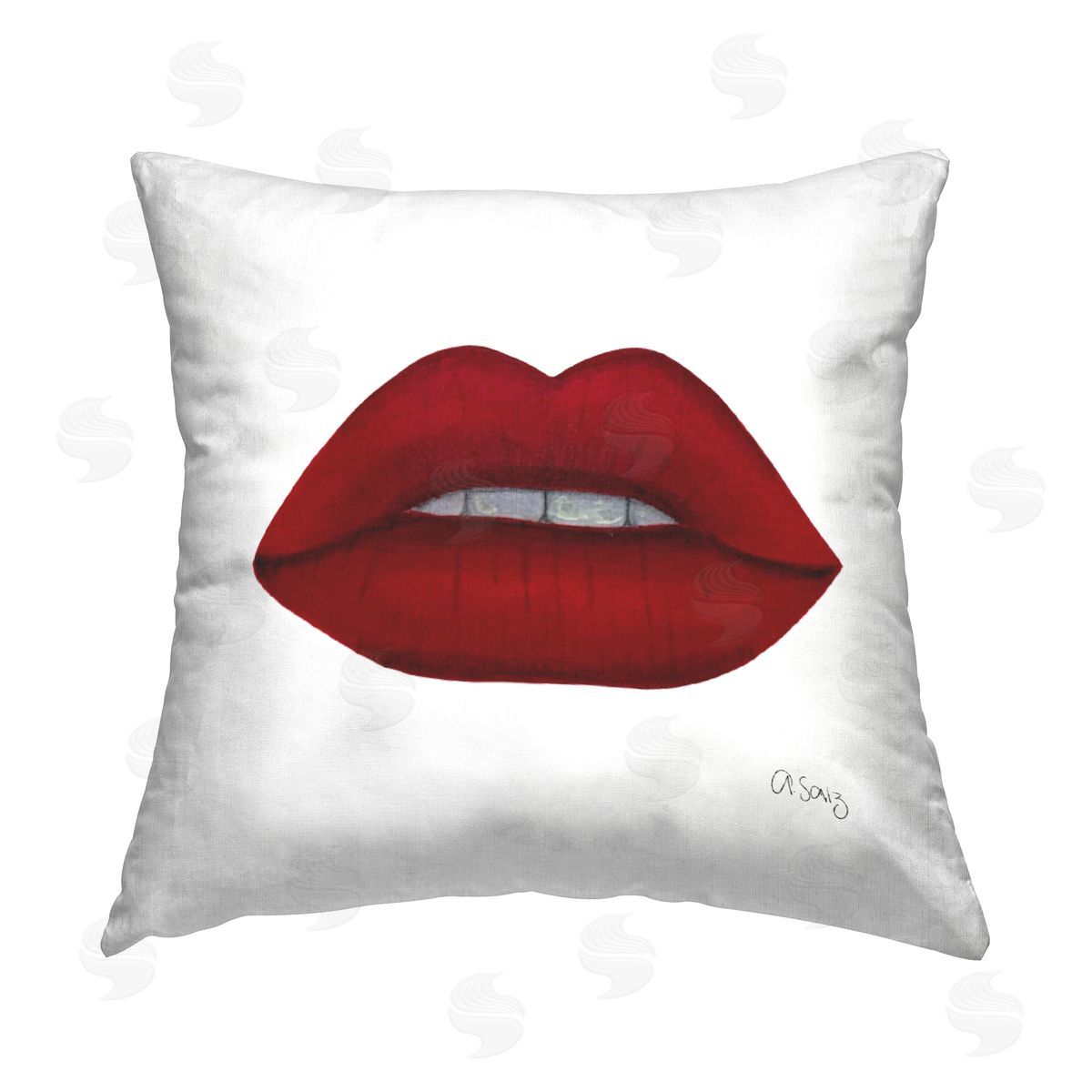 Ale Saiz Studio Red Modern Fashion Lips Printed Plush Polyester Throw Pillow