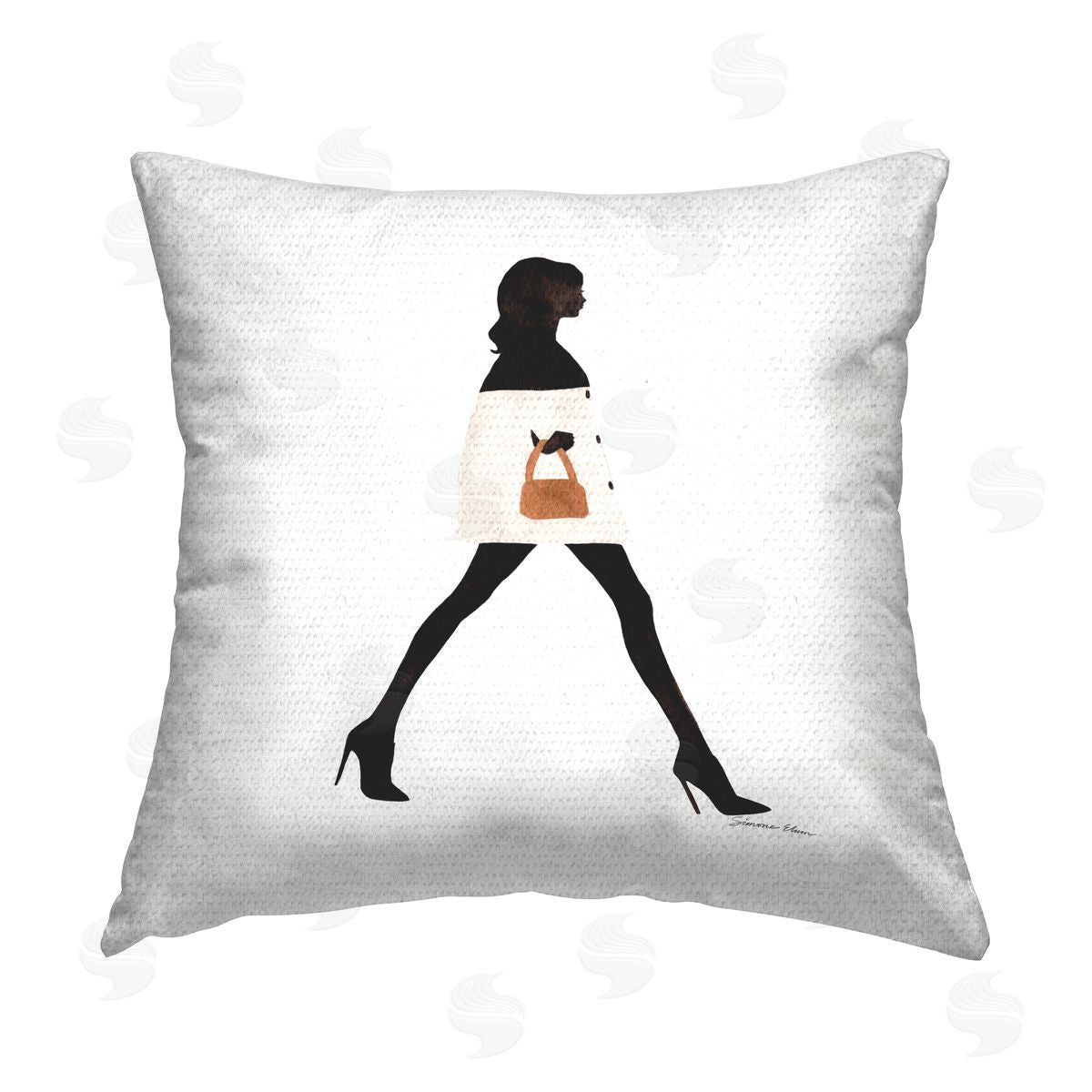 Simone Elum Fashionista Girl with Purse Outdoor Quick-Dry Polyester Printed Throw Pillow