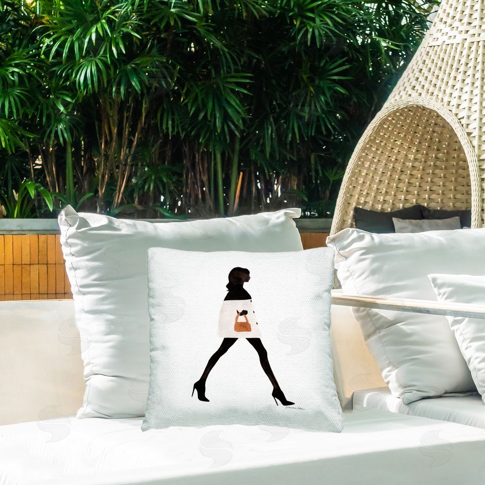 Simone Elum Fashionista Girl with Purse Outdoor Quick-Dry Polyester Printed Throw Pillow in Back Yard