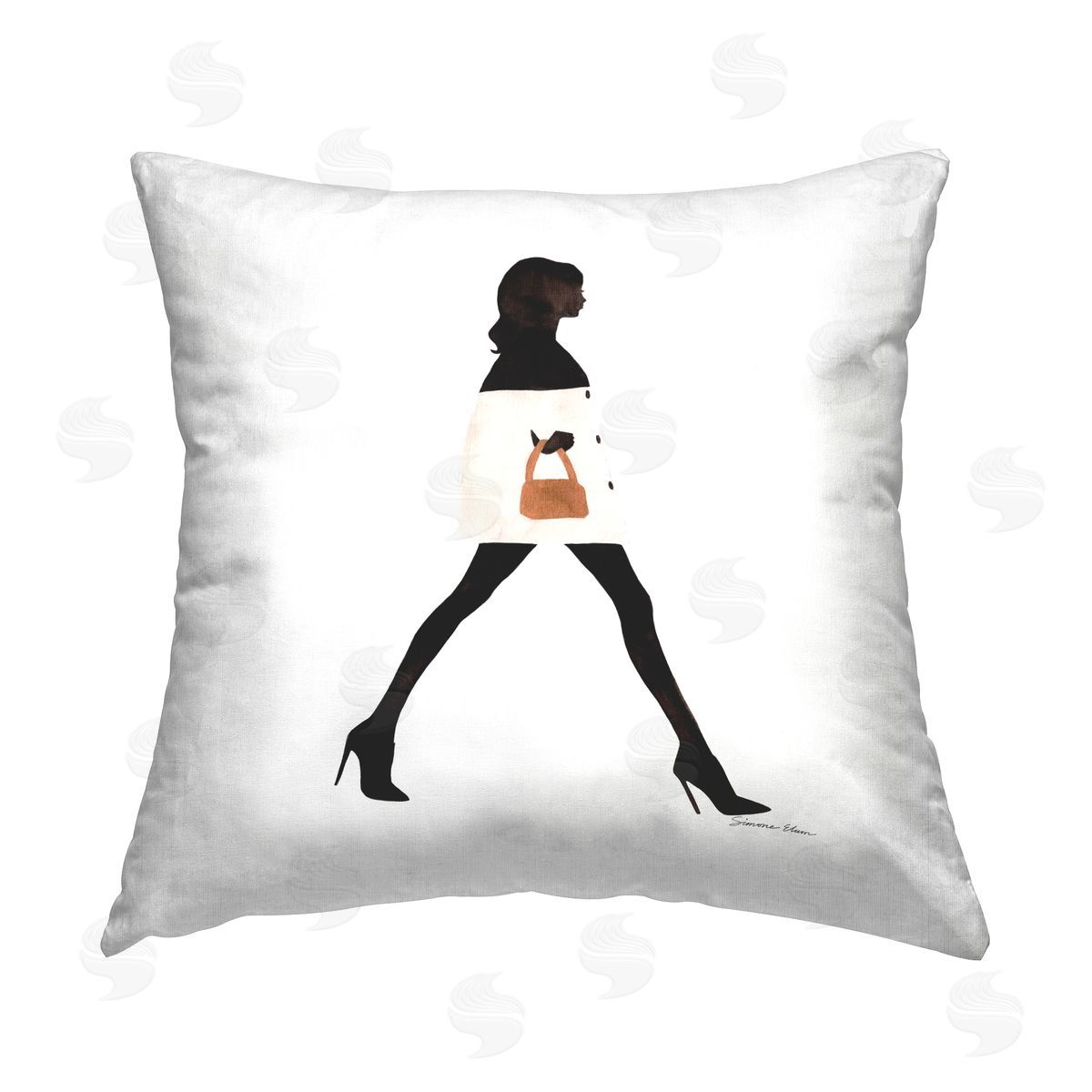 Simone Elum Fashionista Girl with Purse Printed Plush Polyester Throw Pillow