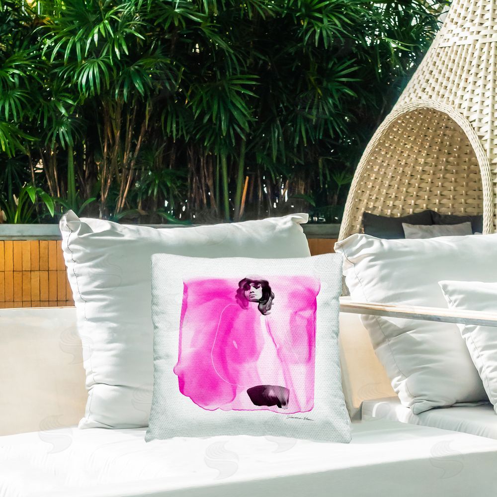 Simone Elum Essence in Pink Portrait Outdoor Quick-Dry Polyester Printed Throw Pillow in Back Yard