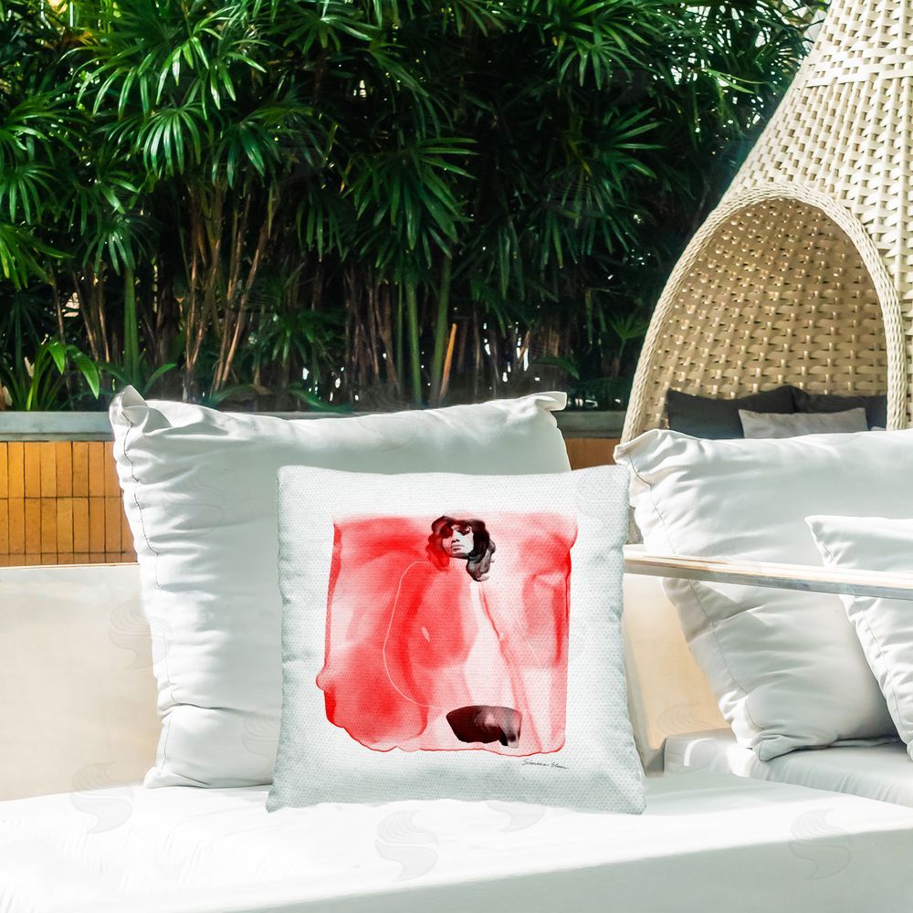 Simone Elum Trendy Glam Red Portrait Outdoor Quick-Dry Polyester Printed Throw Pillow in Back Yard