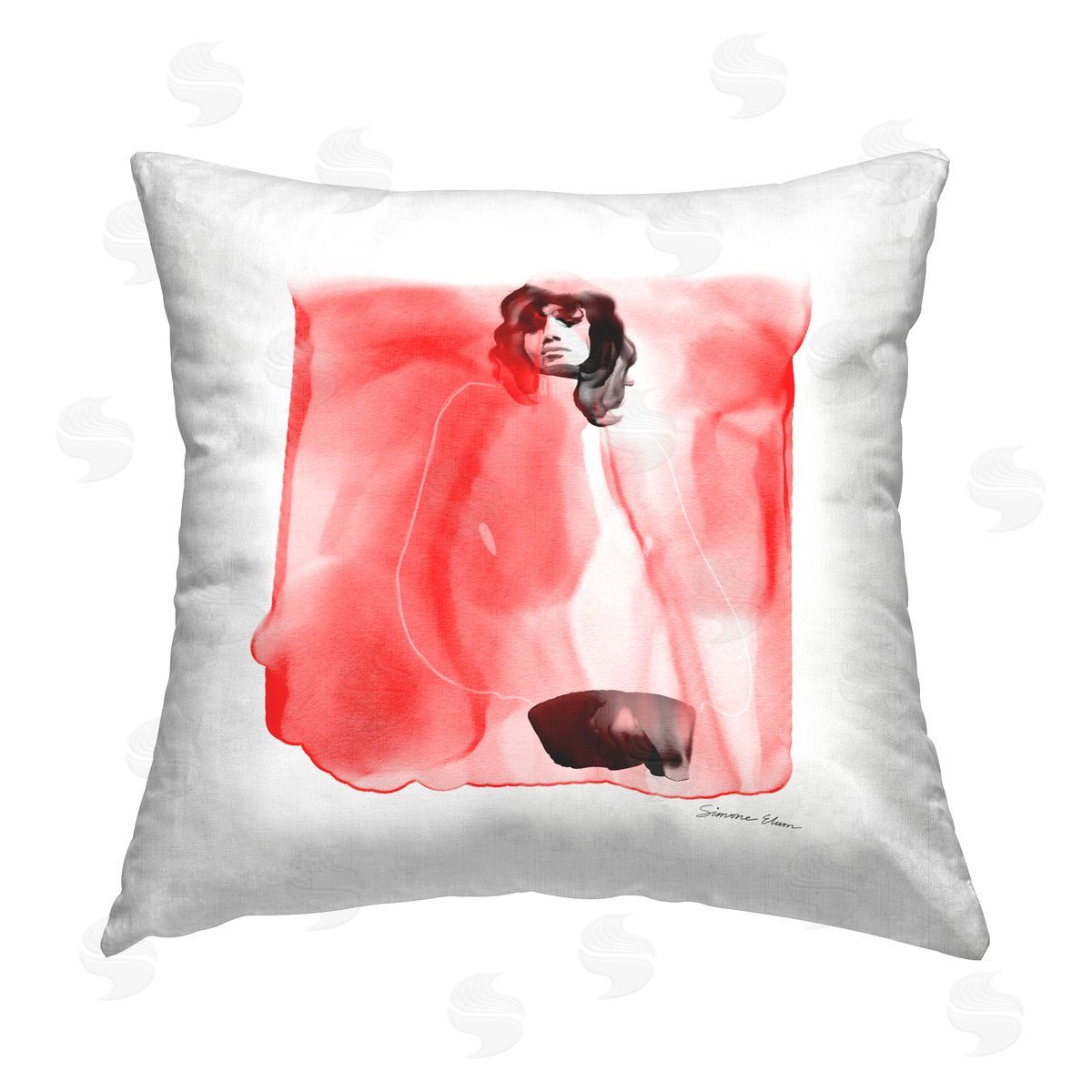 Simone Elum Trendy Glam Red Portrait Printed Plush Polyester Throw Pillow