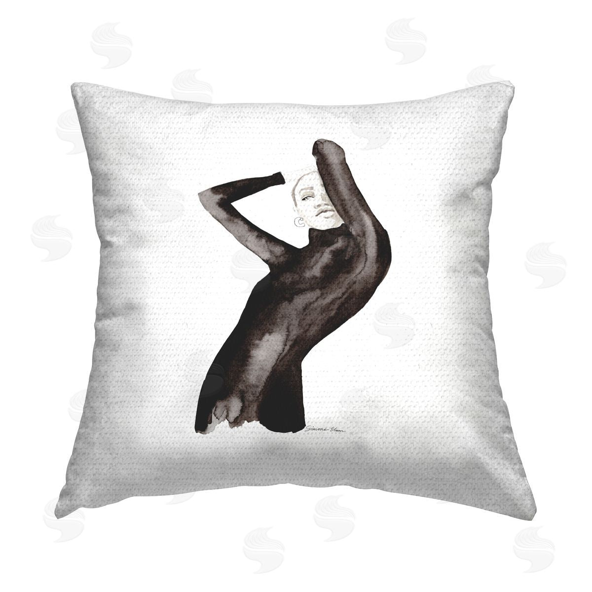 Simone Elum Fashion Girl in Black Outdoor Quick-Dry Polyester Printed Throw Pillow