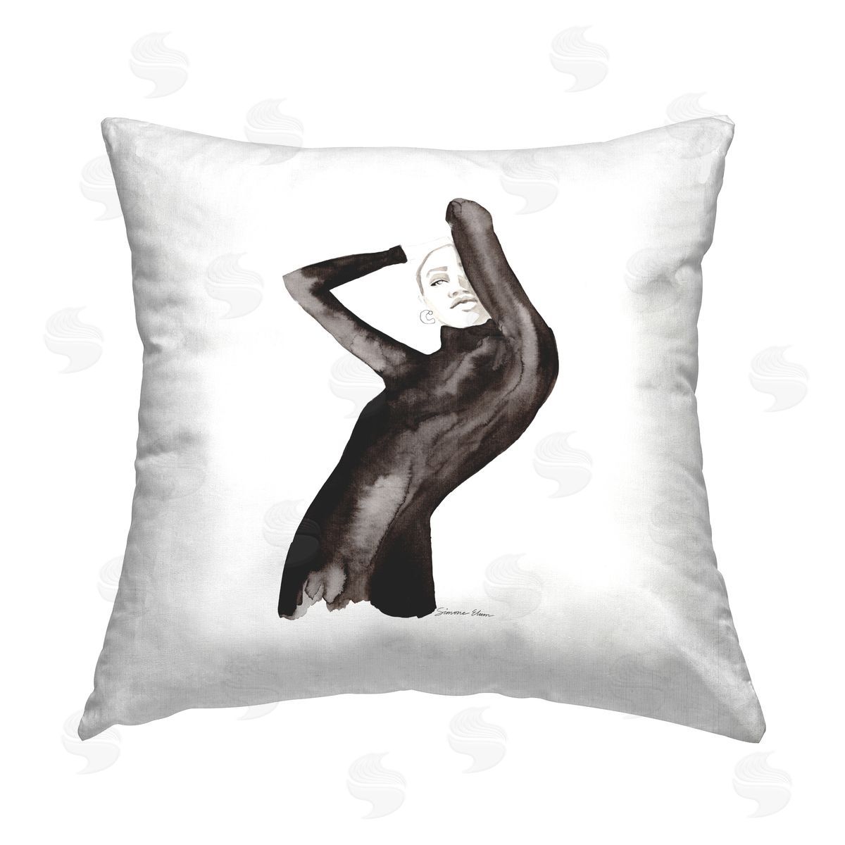 Simone Elum Fashion Girl in Black Printed Plush Polyester Throw Pillow