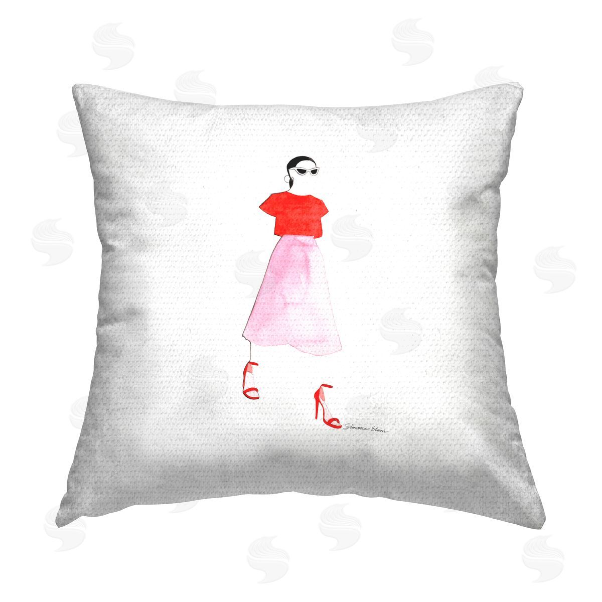 Simone Elum Pink & Red Trendy Girl Outdoor Quick-Dry Polyester Printed Throw Pillow