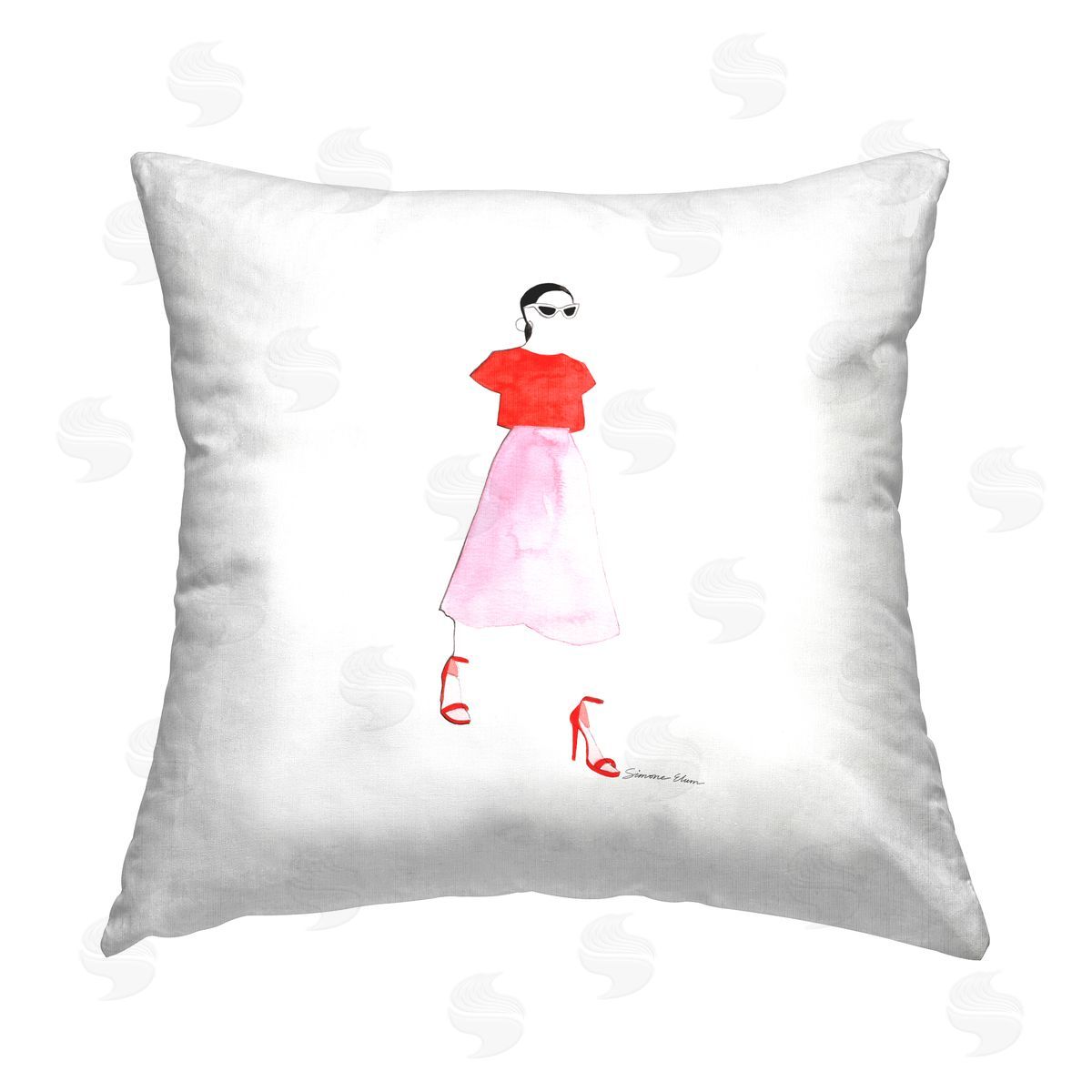 Simone Elum Pink & Red Trendy Girl Printed Plush Polyester Throw Pillow