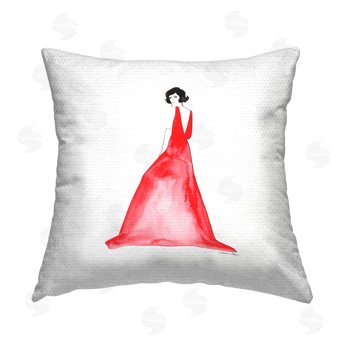 Simone Elum Stylish Girl in Red Dress Outdoor Quick-Dry Polyester Printed Throw Pillow