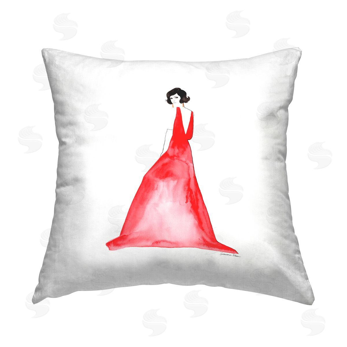 Simone Elum Stylish Girl in Red Dress Printed Plush Polyester Throw Pillow