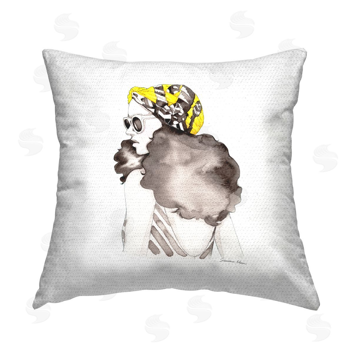 Simone Elum Fashion Headwrap Portrait Outdoor Quick-Dry Polyester Printed Throw Pillow