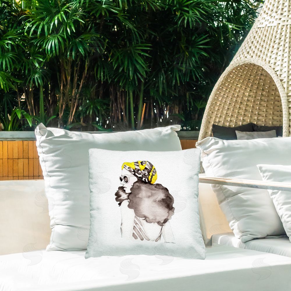 Simone Elum Fashion Headwrap Portrait Outdoor Quick-Dry Polyester Printed Throw Pillow in Back Yard
