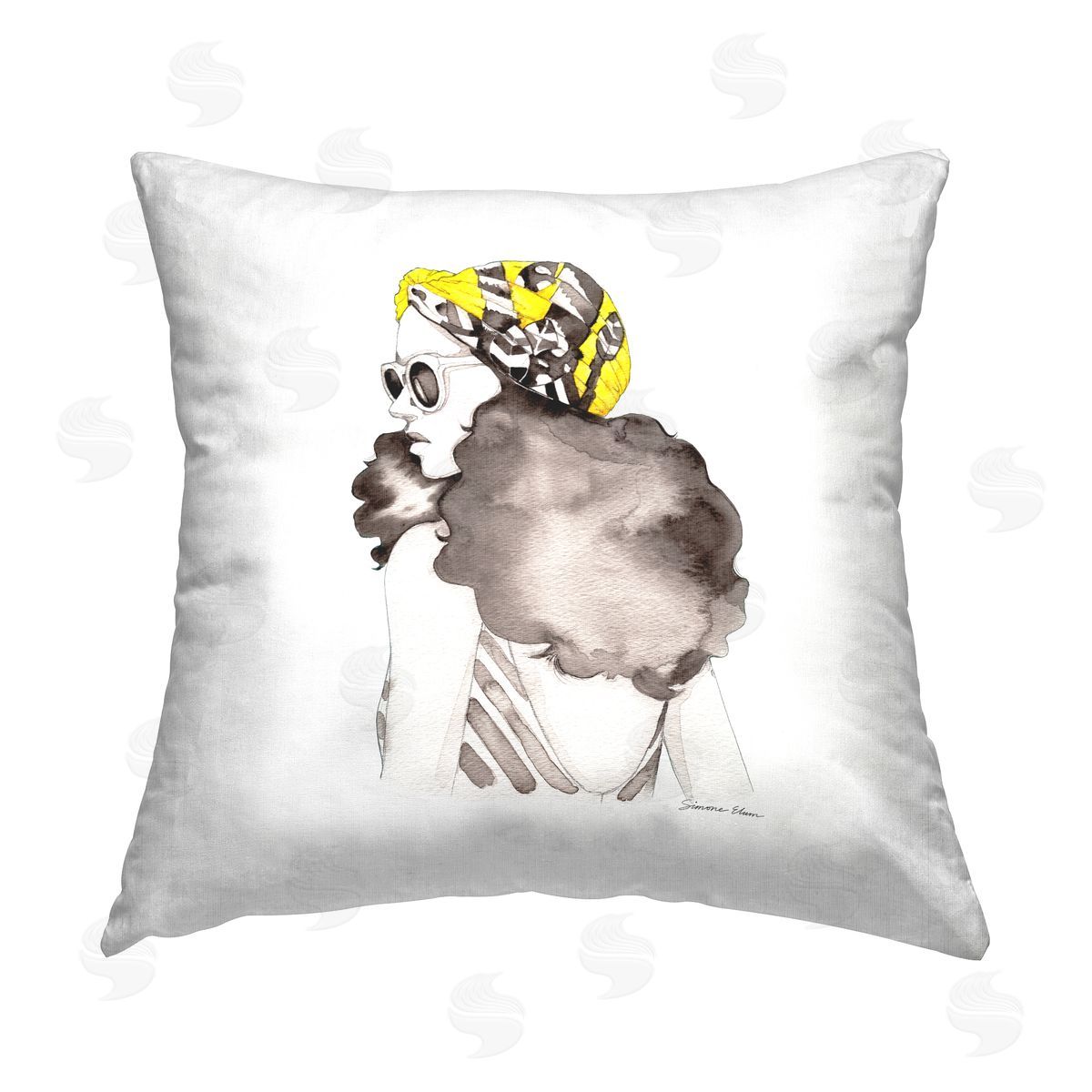 Simone Elum Fashion Headwrap Portrait Printed Plush Polyester Throw Pillow