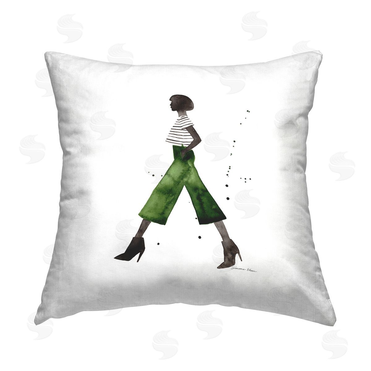 Simone Elum Green Modern Fashionista Printed Plush Polyester Throw Pillow