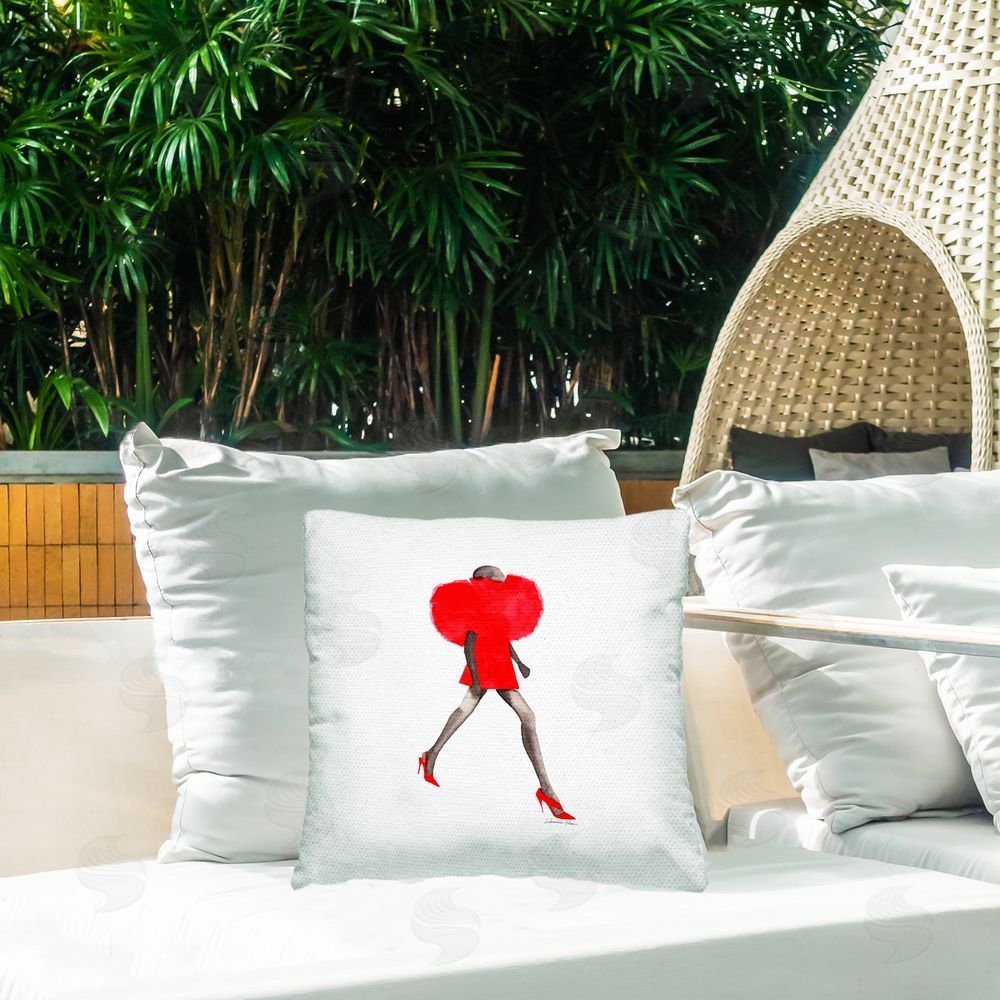 Simone Elum Silhouette in Red Dress Outdoor Quick-Dry Polyester Printed Throw Pillow in Back Yard