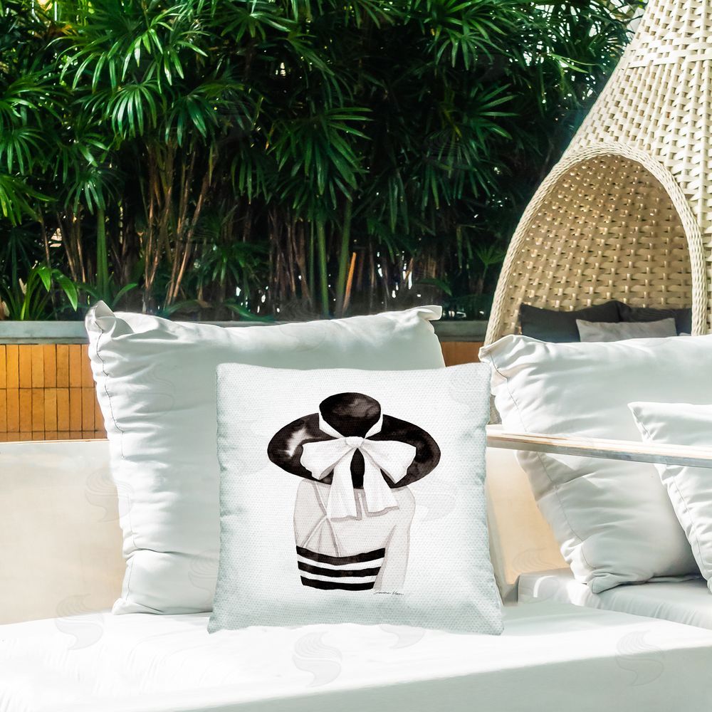 Simone Elum Summer Girl in Sunhat Outdoor Quick-Dry Polyester Printed Throw Pillow in Back Yard