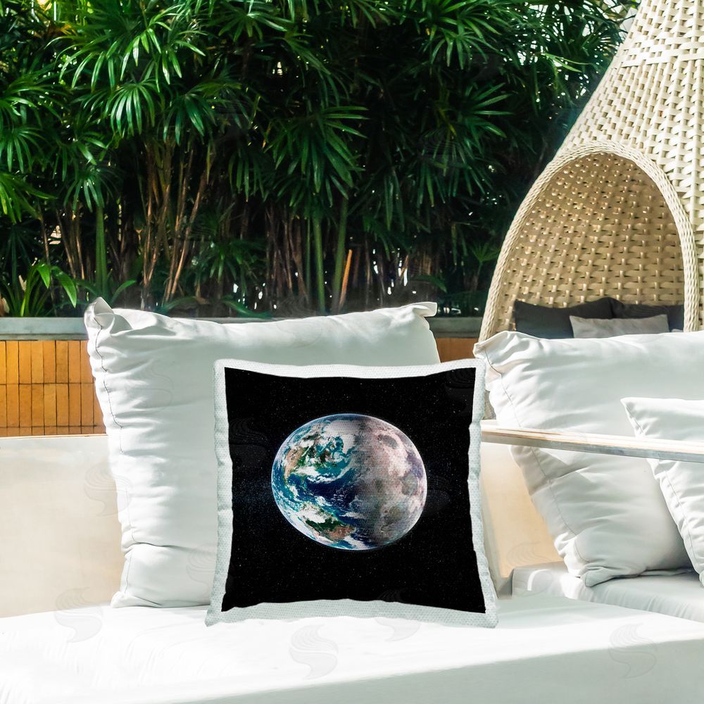 Grace Popp Earth in Outer Space Outdoor Quick-Dry Polyester Printed Throw Pillow in Back Yard