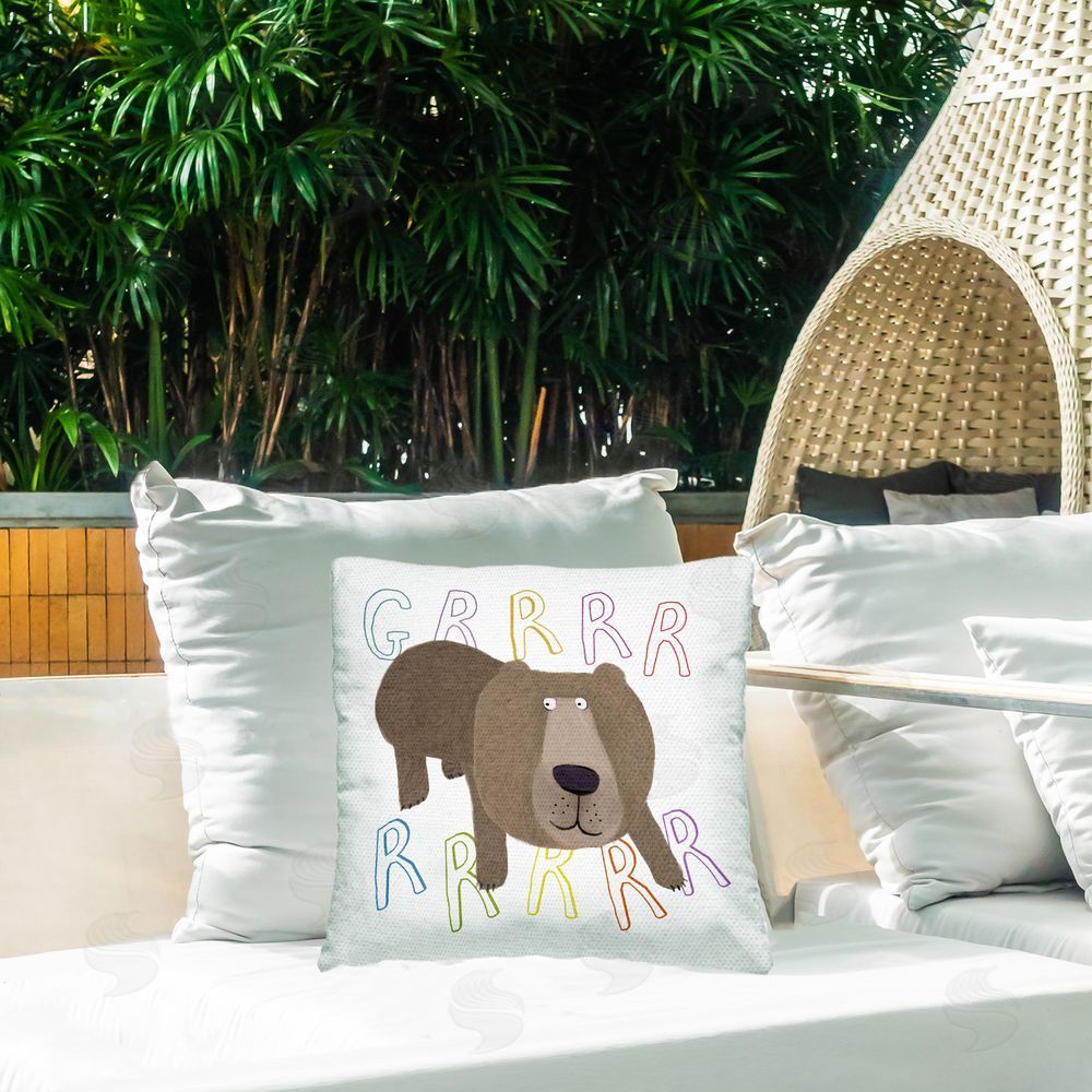 Carla Daly Grrrr Bear Roar Phrase Outdoor Quick-Dry Polyester Printed Throw Pillow in Back Yard
