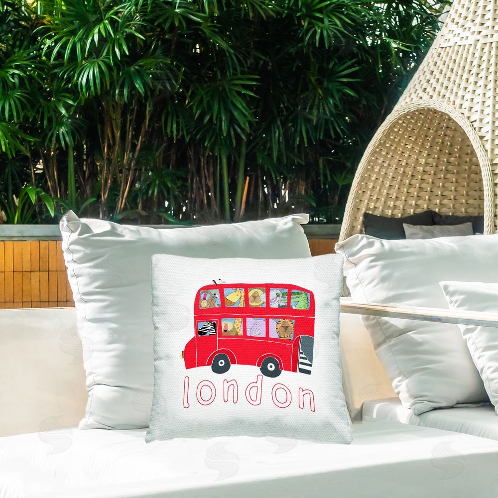 Carla Daly London Zoo Animals Bus Outdoor Quick-Dry Polyester Printed Throw Pillow in Back Yard
