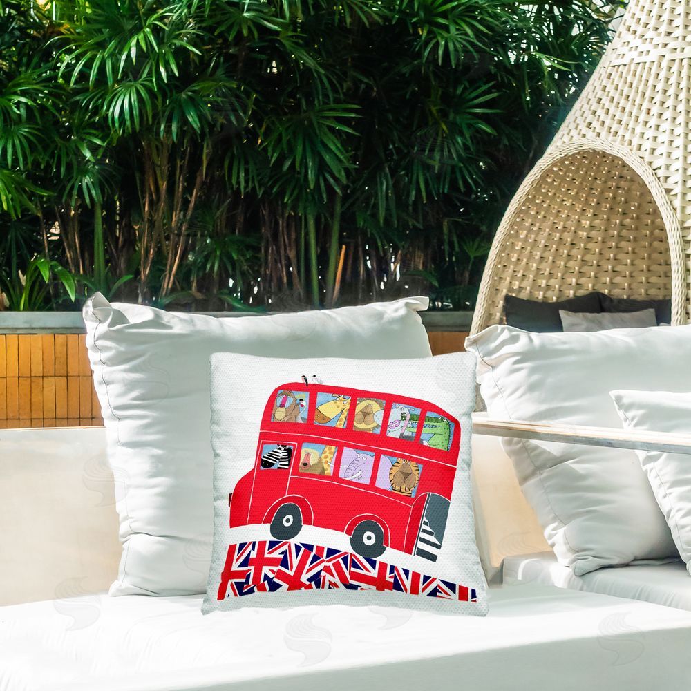 Carla Daly Zoo Animals on Bus Outdoor Quick-Dry Polyester Printed Throw Pillow in Back Yard