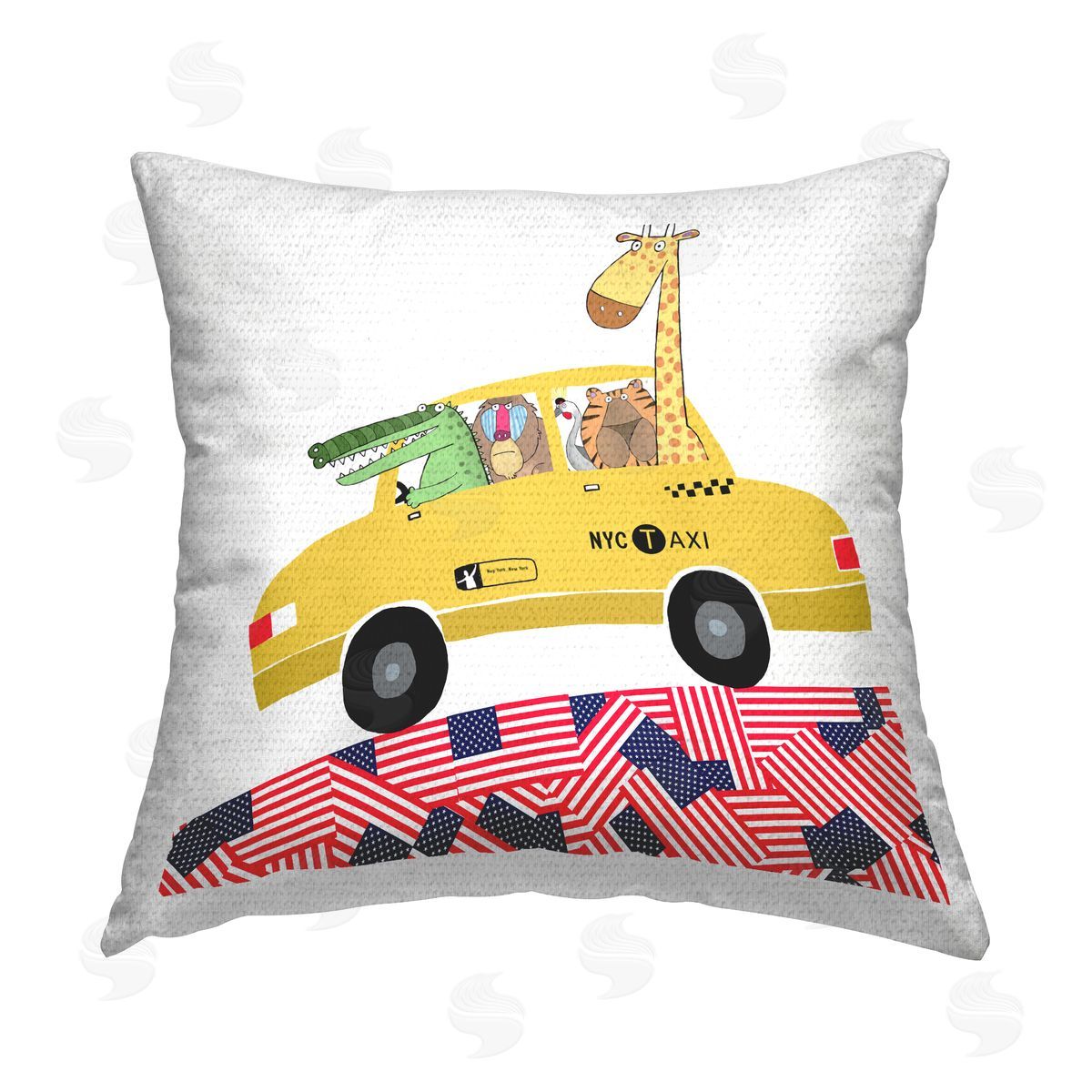 Carla Daly Animals in NY Taxi Outdoor Quick-Dry Polyester Printed Throw Pillow