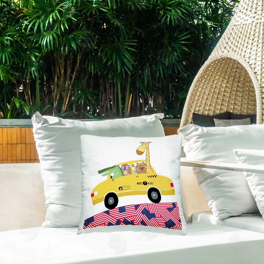 Carla Daly Animals in NY Taxi Outdoor Quick-Dry Polyester Printed Throw Pillow in Back Yard