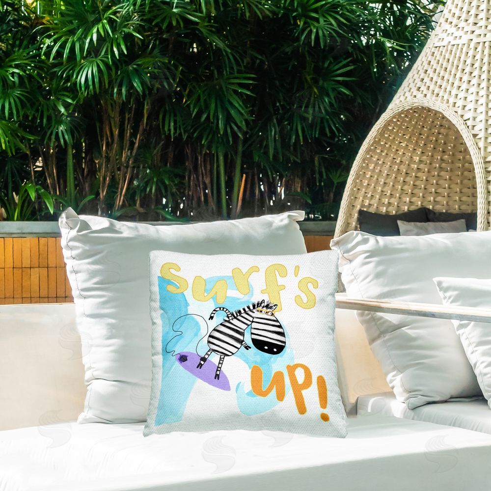 Carla Daly Surf's Up Zebra Phrase Outdoor Quick-Dry Polyester Printed Throw Pillow in Back Yard