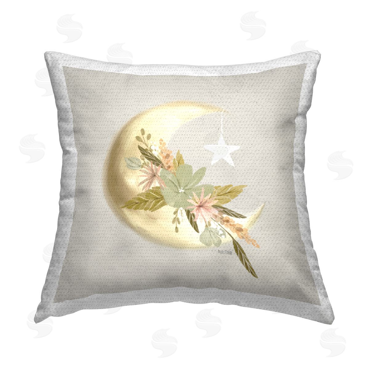 House Fenway Floral Nighttime Moon Outdoor Quick-Dry Polyester Printed Throw Pillow