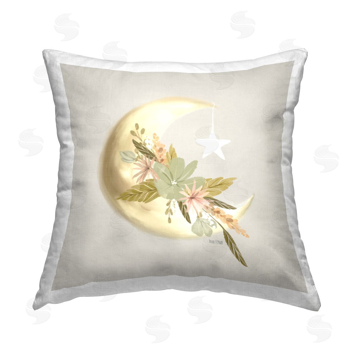 House Fenway Floral Nighttime Moon Printed Plush Polyester Throw Pillow