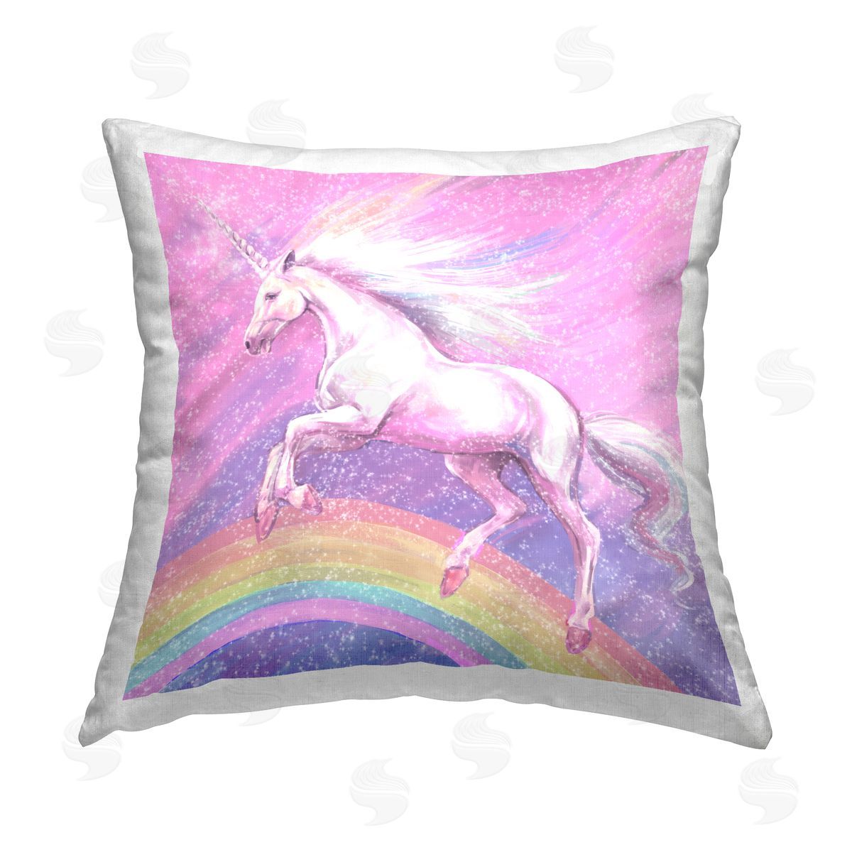Ziwei Li Unicorn Over Rainbow Printed Plush Polyester Throw Pillow