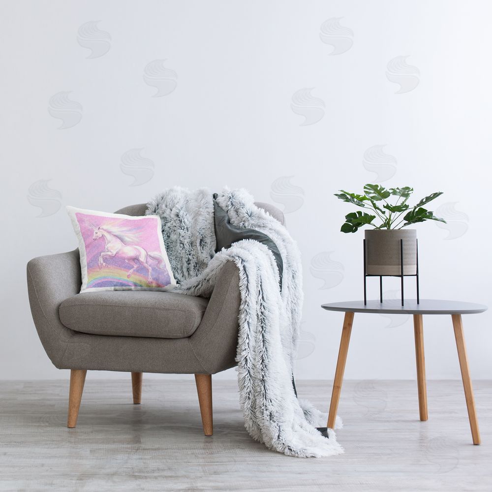 Ziwei Li Unicorn Over Rainbow Printed Plush Polyester Throw Pillow On Chair