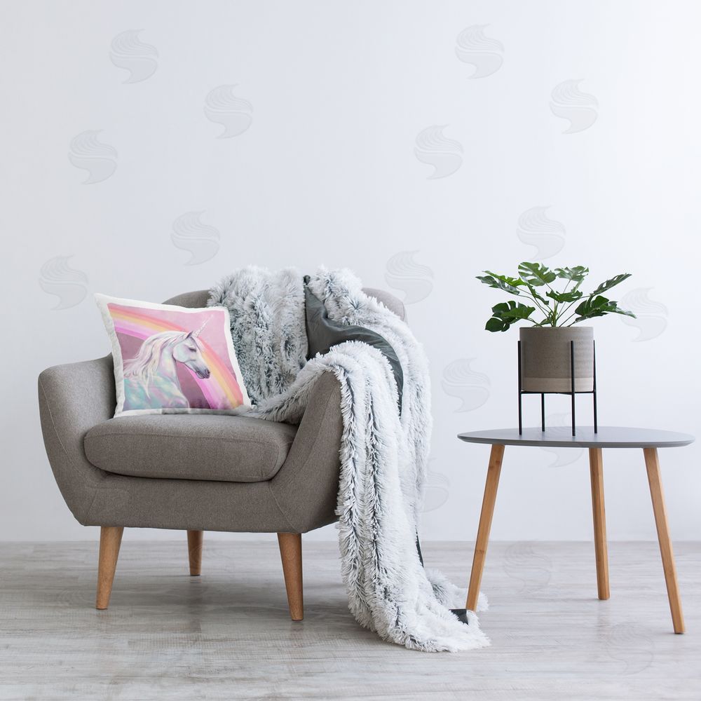 Ziwei Li Unicorn & Rainbow Portrait Printed Plush Polyester Throw Pillow On Chair
