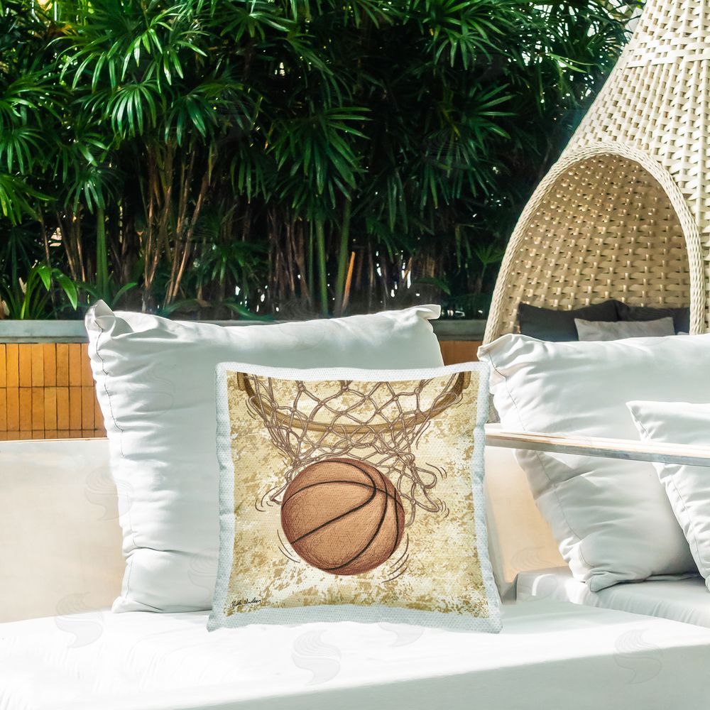 Nidhi Wadhwa Basketball in Hoop Outdoor Quick-Dry Polyester Printed Throw Pillow in Back Yard
