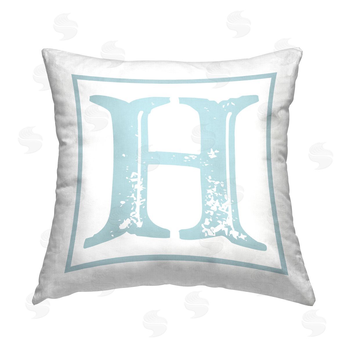 Stupell Studio Blue H Letter Printed Plush Polyester Throw Pillow