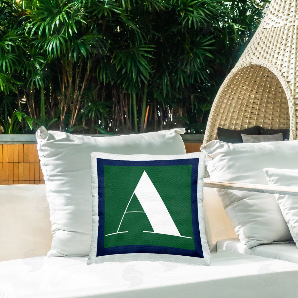 Stupell Studio Green A Initial Letter Outdoor Quick-Dry Polyester Printed Throw Pillow in Back Yard